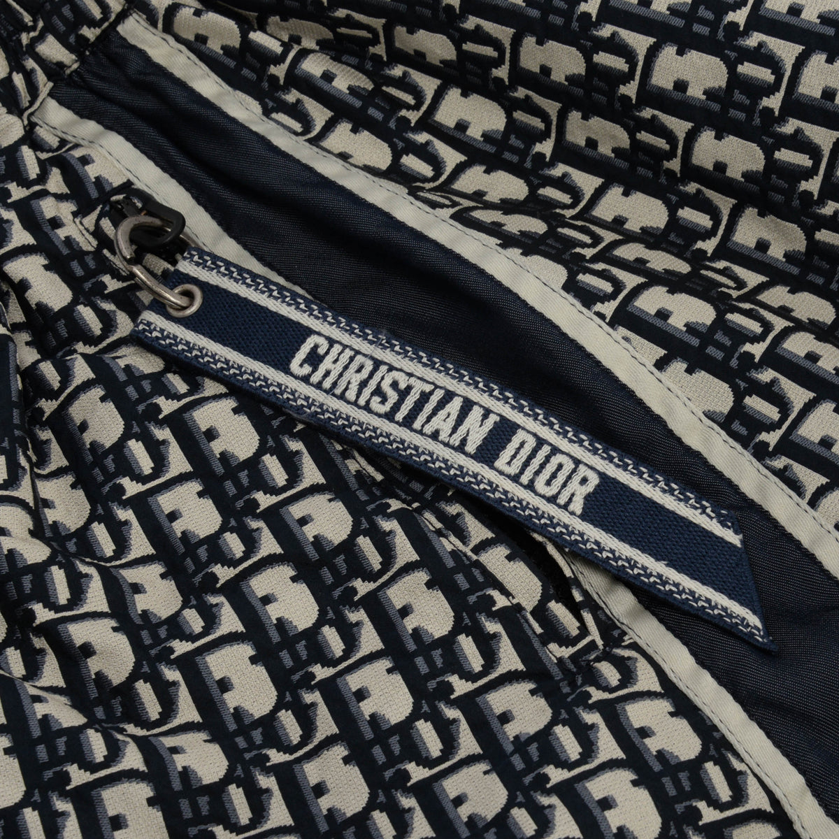 Dior Navy Technical Taffeta Oblique Logo Stripe Skirt FR 40
