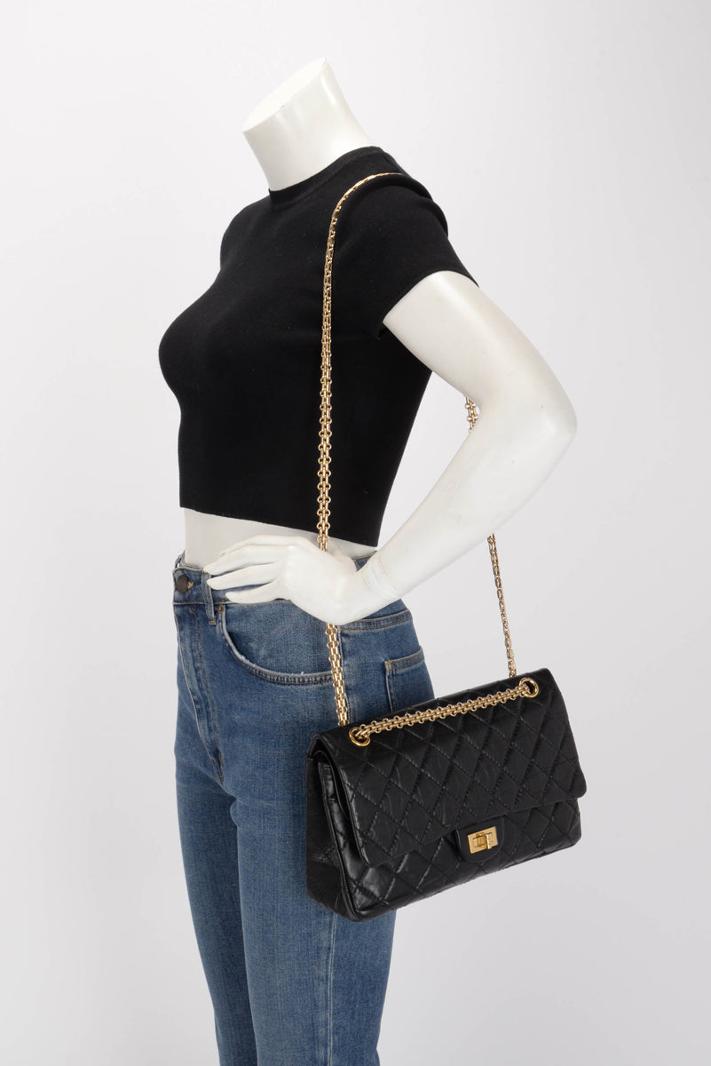 Chanel Black Distressed Calfskin 2.55 Reissue 227 Flap Bag