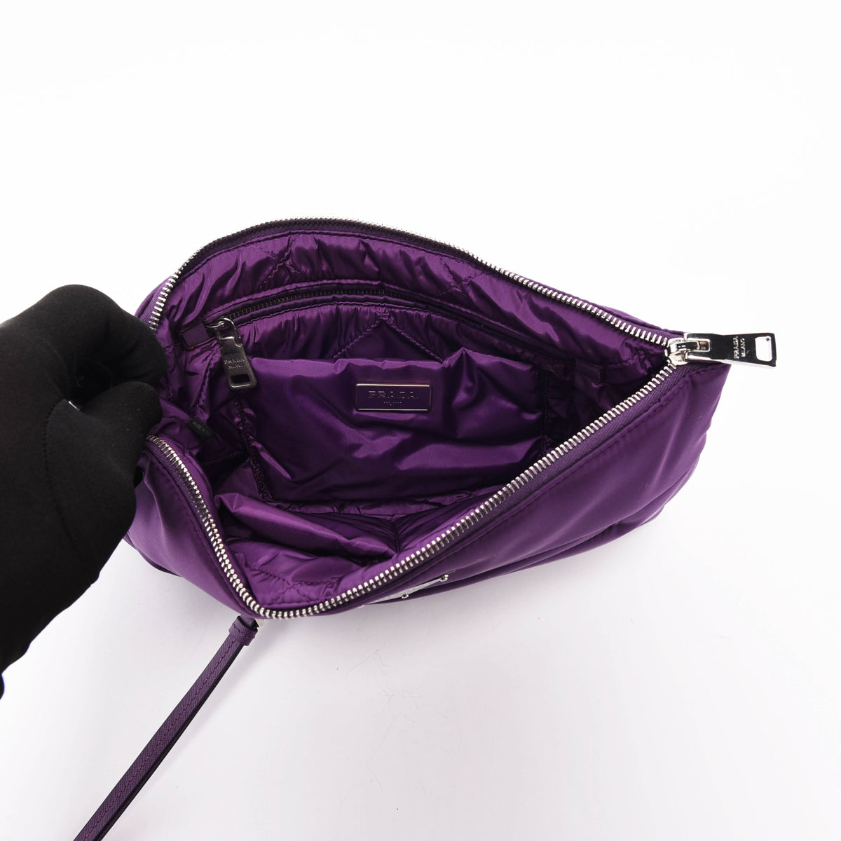 Prada Purple Quilted Nylon Bomber Clutch