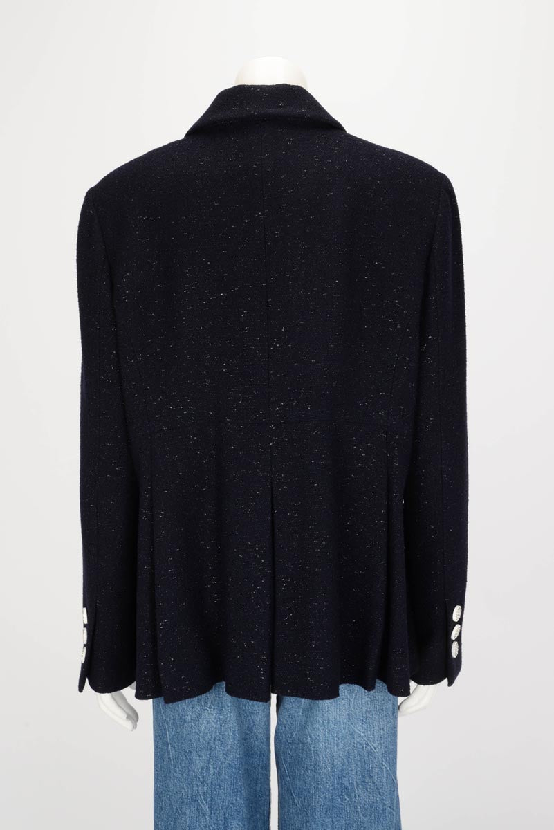 Chanel Dark Navy Lurex Tweed Double Breasted Jacket FR 50