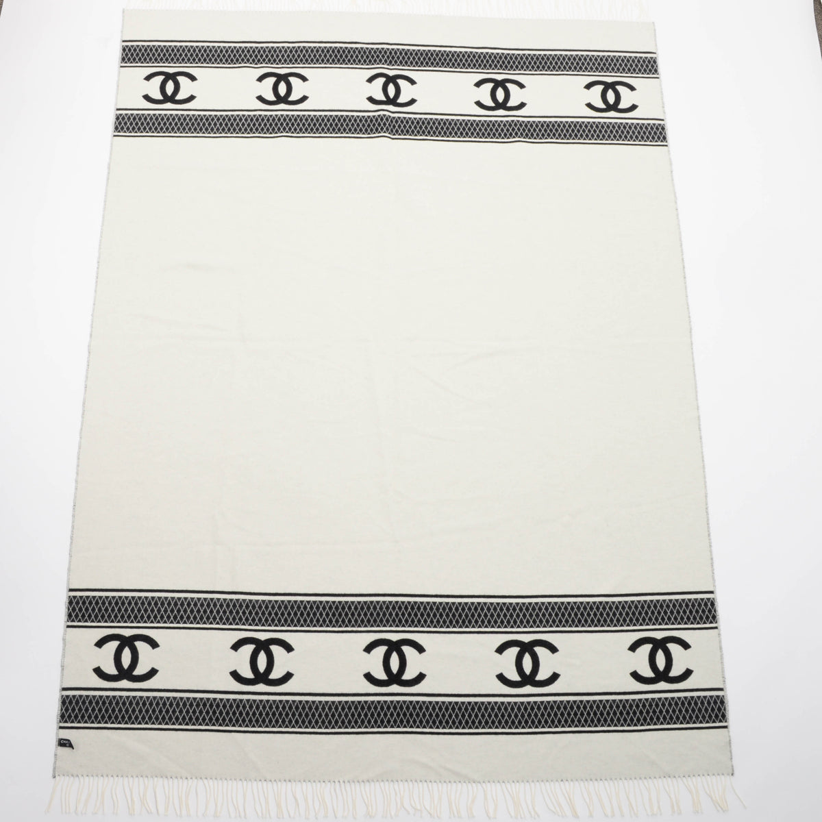 Chanel Black & White Cashmere CC Reversible Blanket