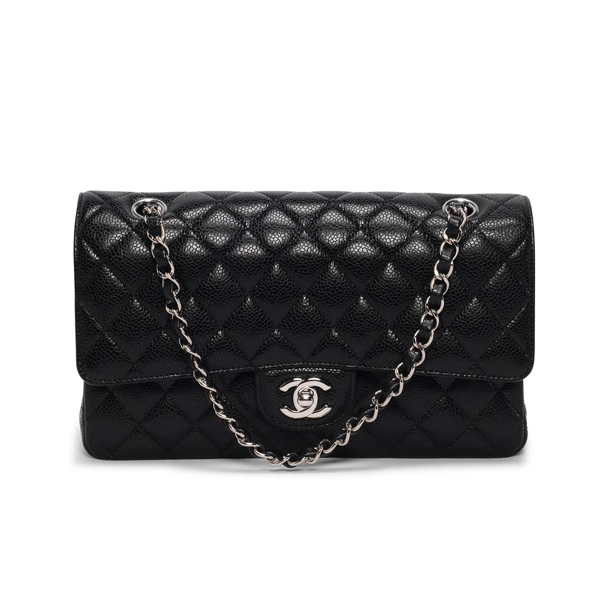 Chanel Black Quilted Caviar Medium Classic Flap Bag SHW