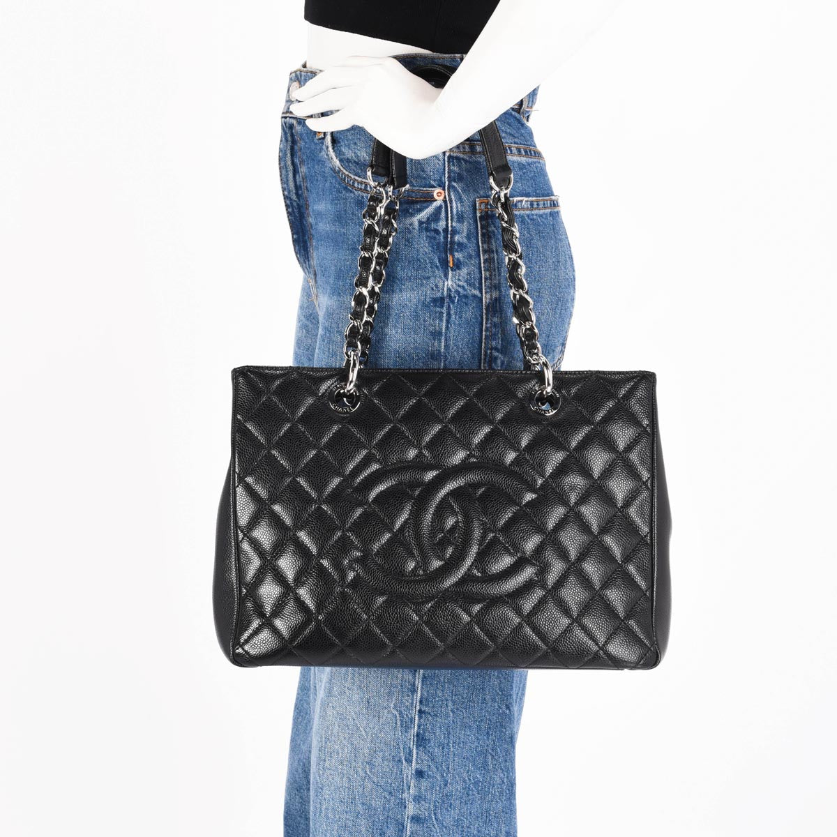 Chanel Black Quilted Caviar Grand Shopping Tote