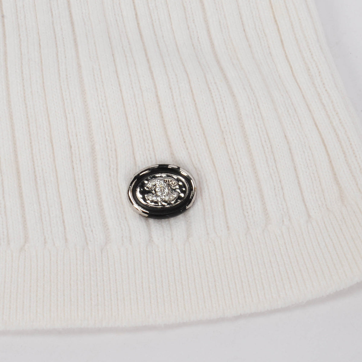 Chanel White Ribbed Cotton Logo Knit Top
