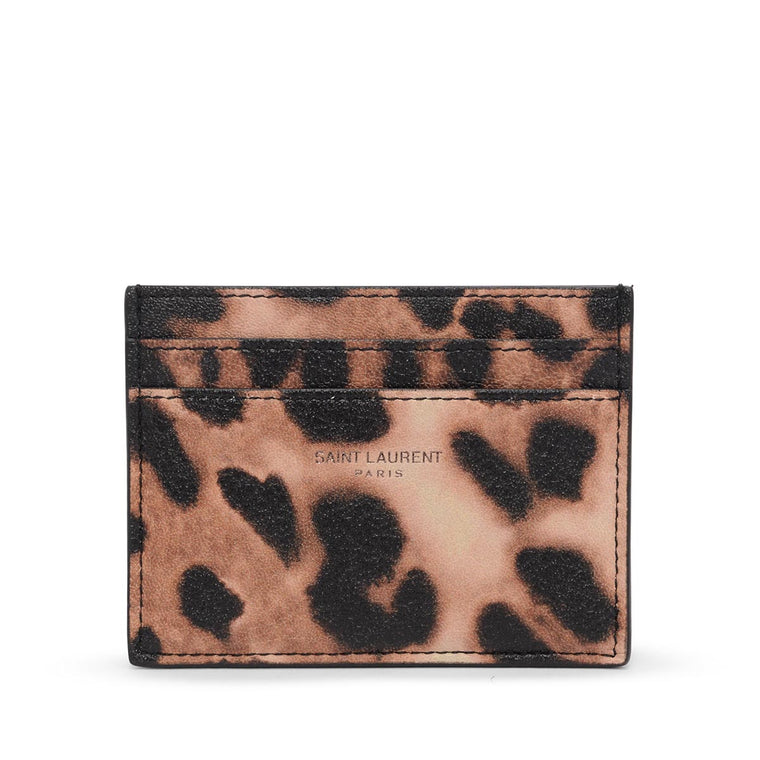 Saint Laurent Leopard Print Leather Card Holder