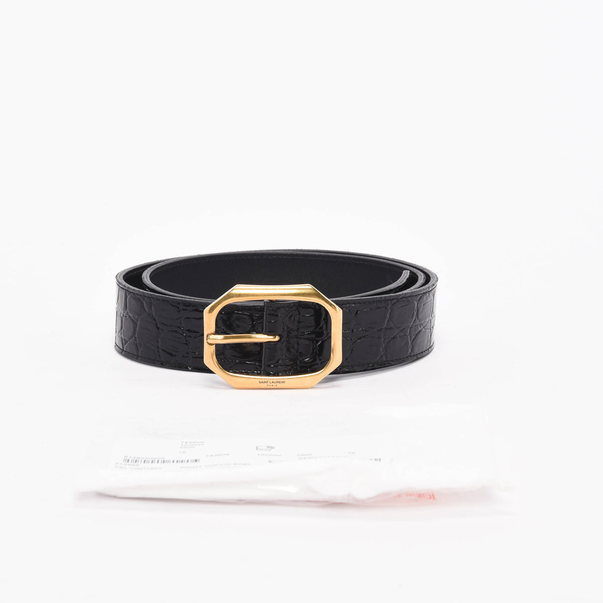 Saint Laurent Black Croc Embossed Belt