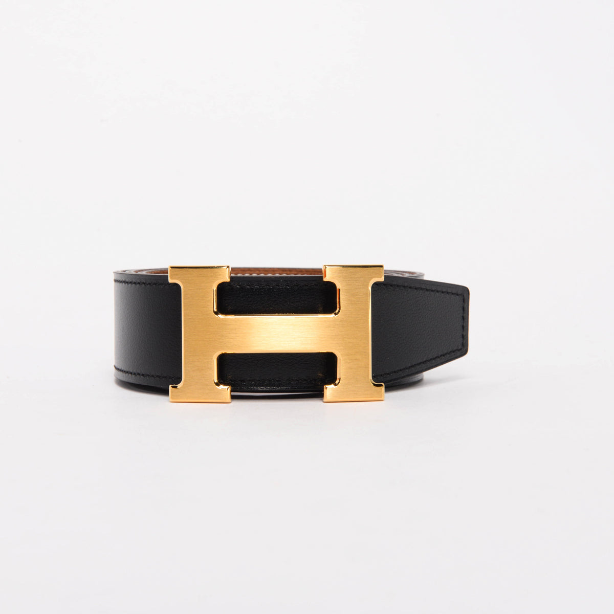 Hermes Black & Gold Box 135 & Togo Reversible H Buckle Belt 85