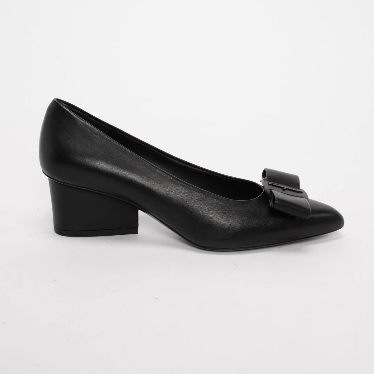 Ferragamo Black Lambskin Viva Bow Pumps 7.5