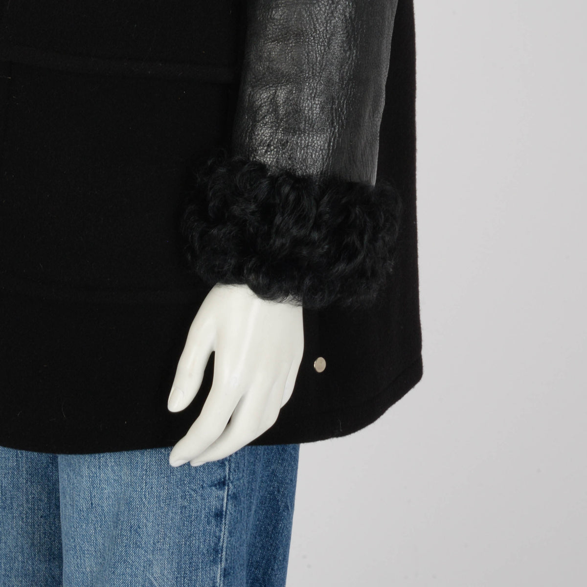 Miu Miu Black Wool Melton Leather Trim Duffle Coat