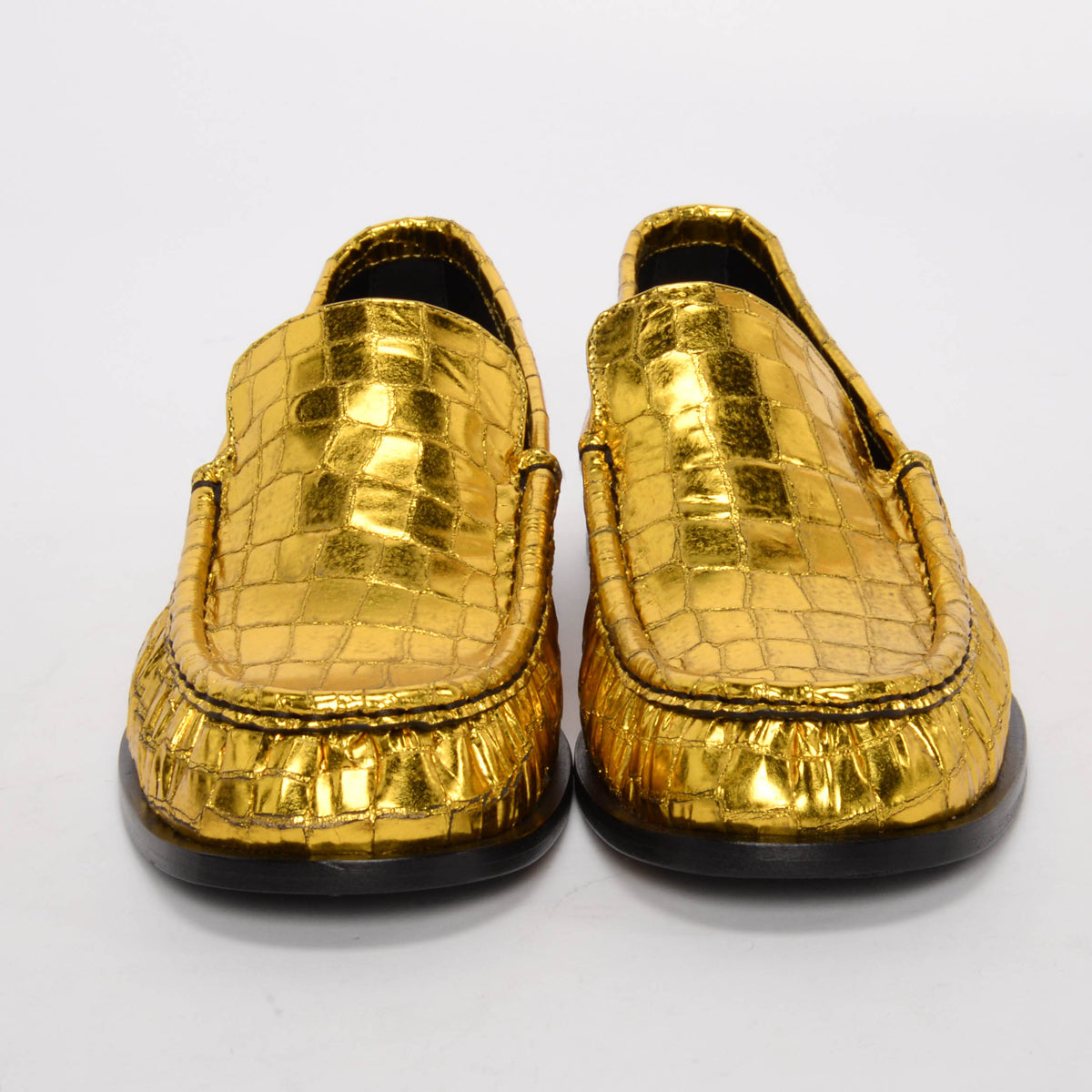 Dries Van Noten Gold Croc Embossed Loafers 38.5