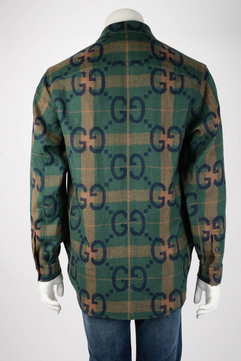 Gucci Green Wool Jumbo GG Check Shirt IT 44