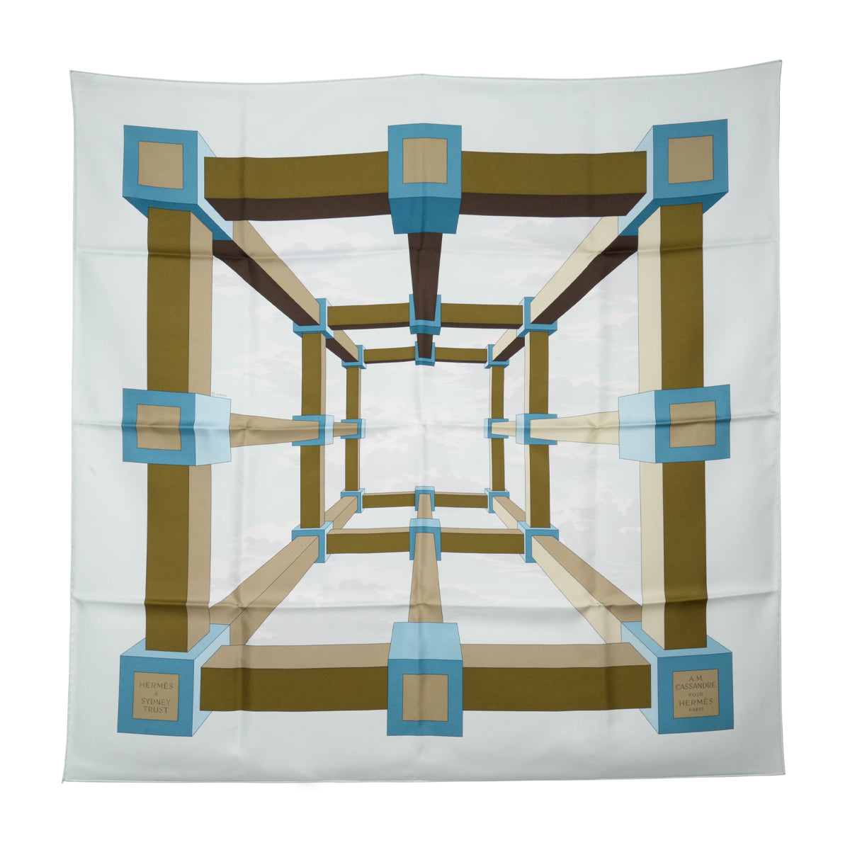Hermes Pale Blue Silk Perspective Scarf