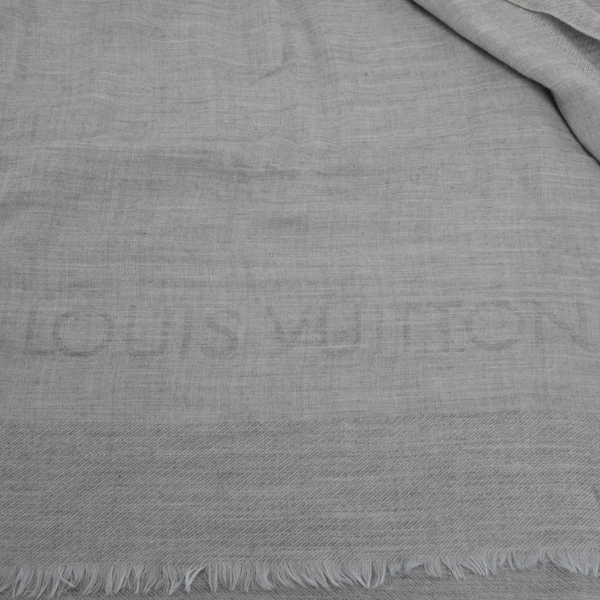 Louis Vuitton Grey Cashmere Logo Fringed Shawl