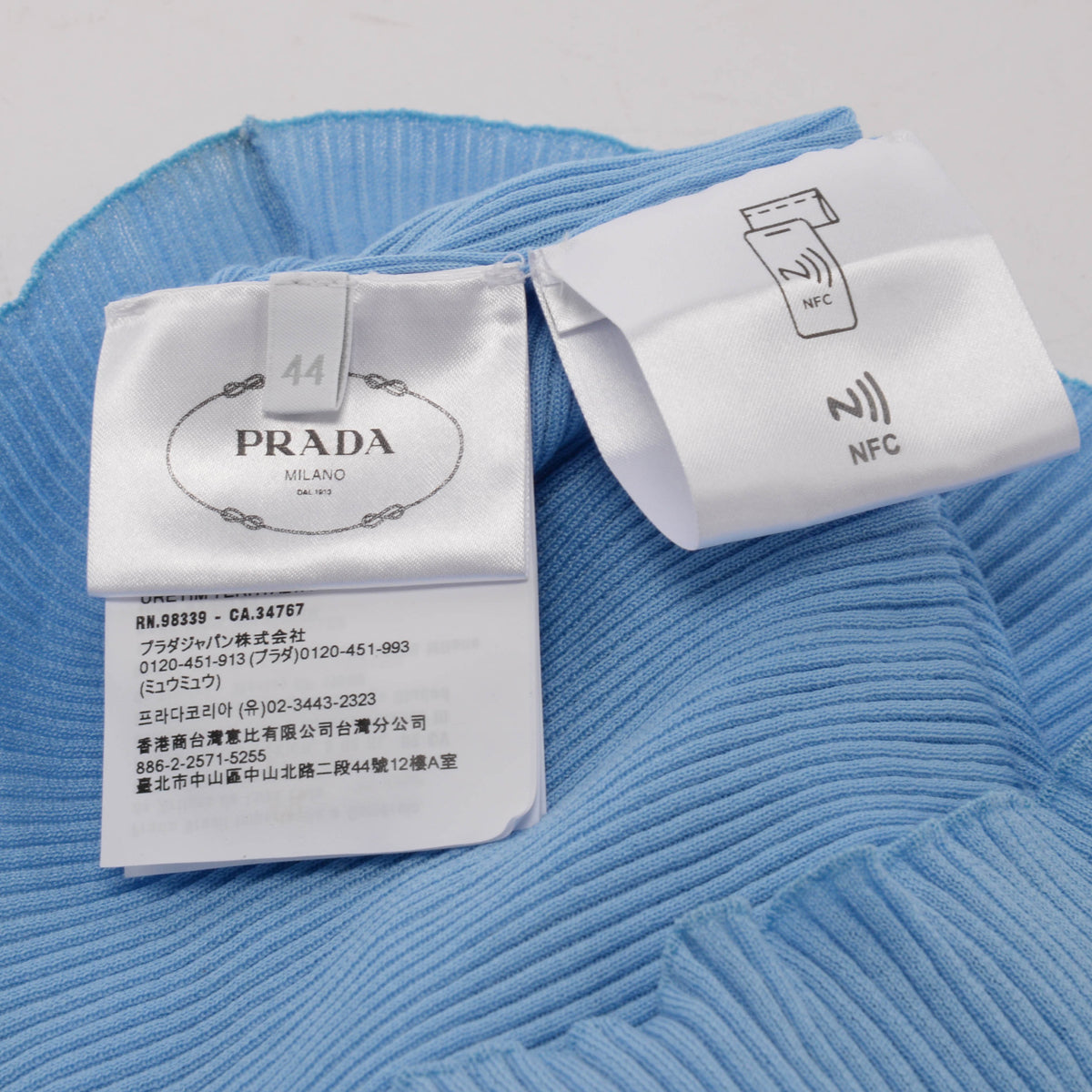 Prada Blue Ribbed Knit Lace Trim Logo Singlet IT 44