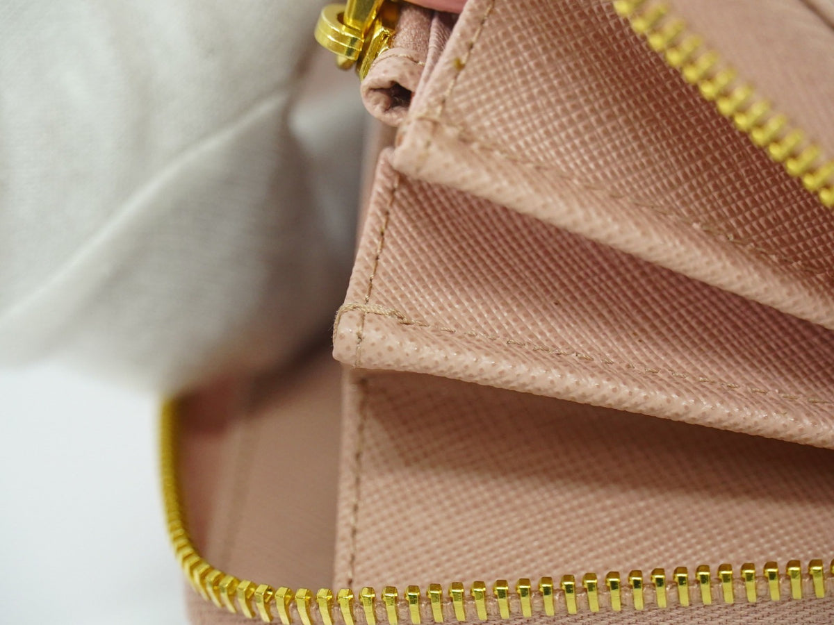 Prada Pink Saffiano Leather Bow Zip Around Wallet