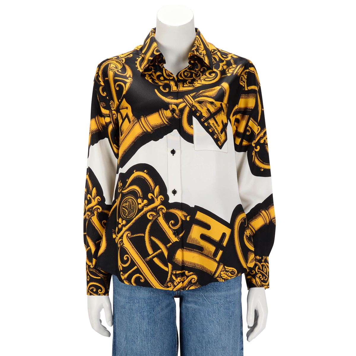 Louis Vuitton Black & Gold Silk Fornasetti Keys Shirt FR 36