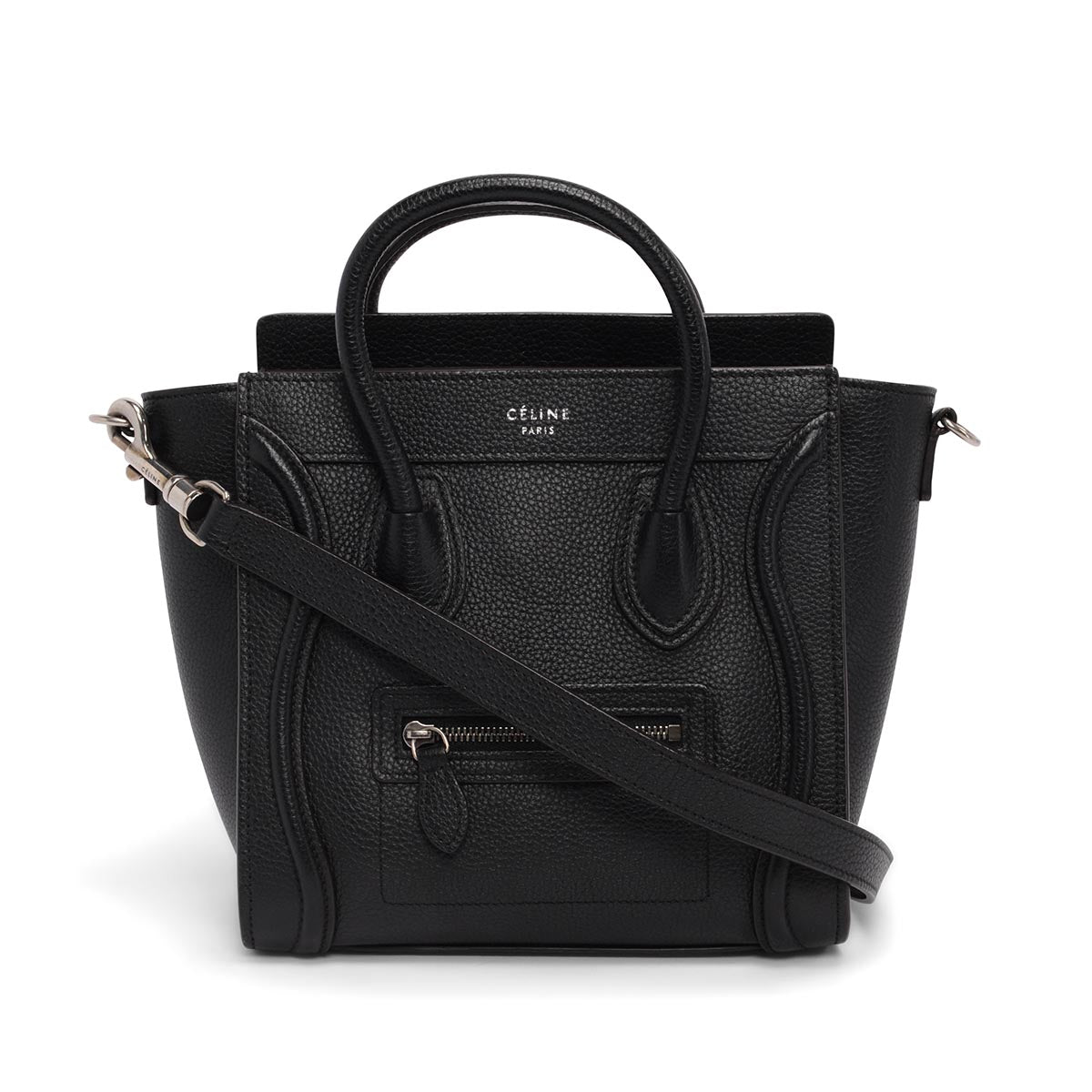 Celine Black Drummed Calfskin Nano Luggage Tote