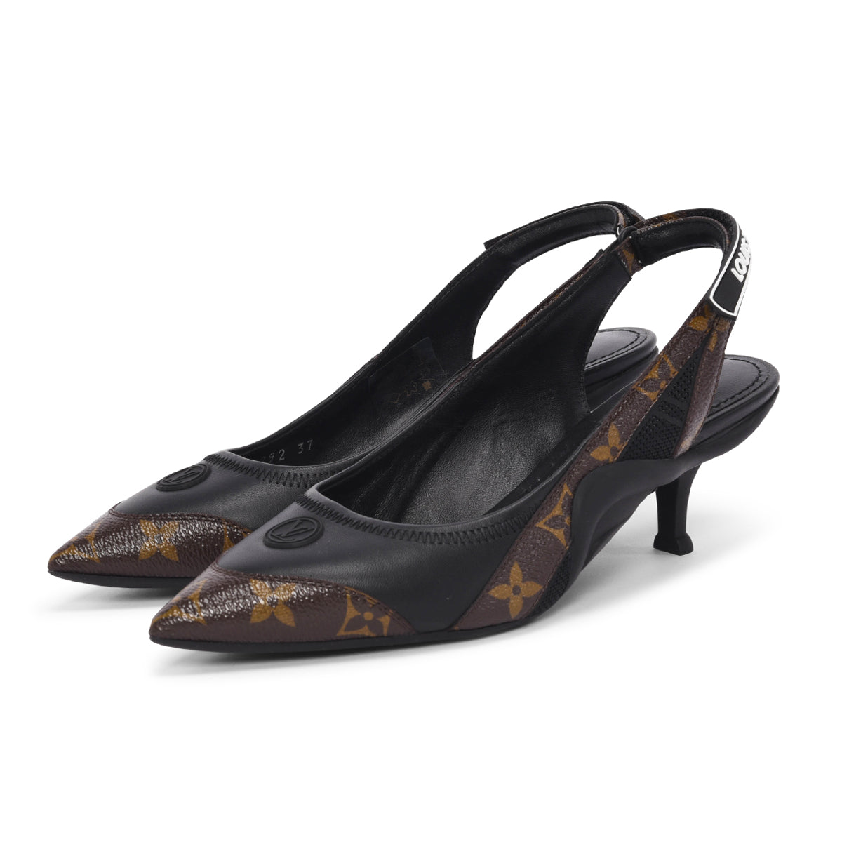 Louis Vuitton Black Lambskin & Monogram Archlight Slingback Pumps 37