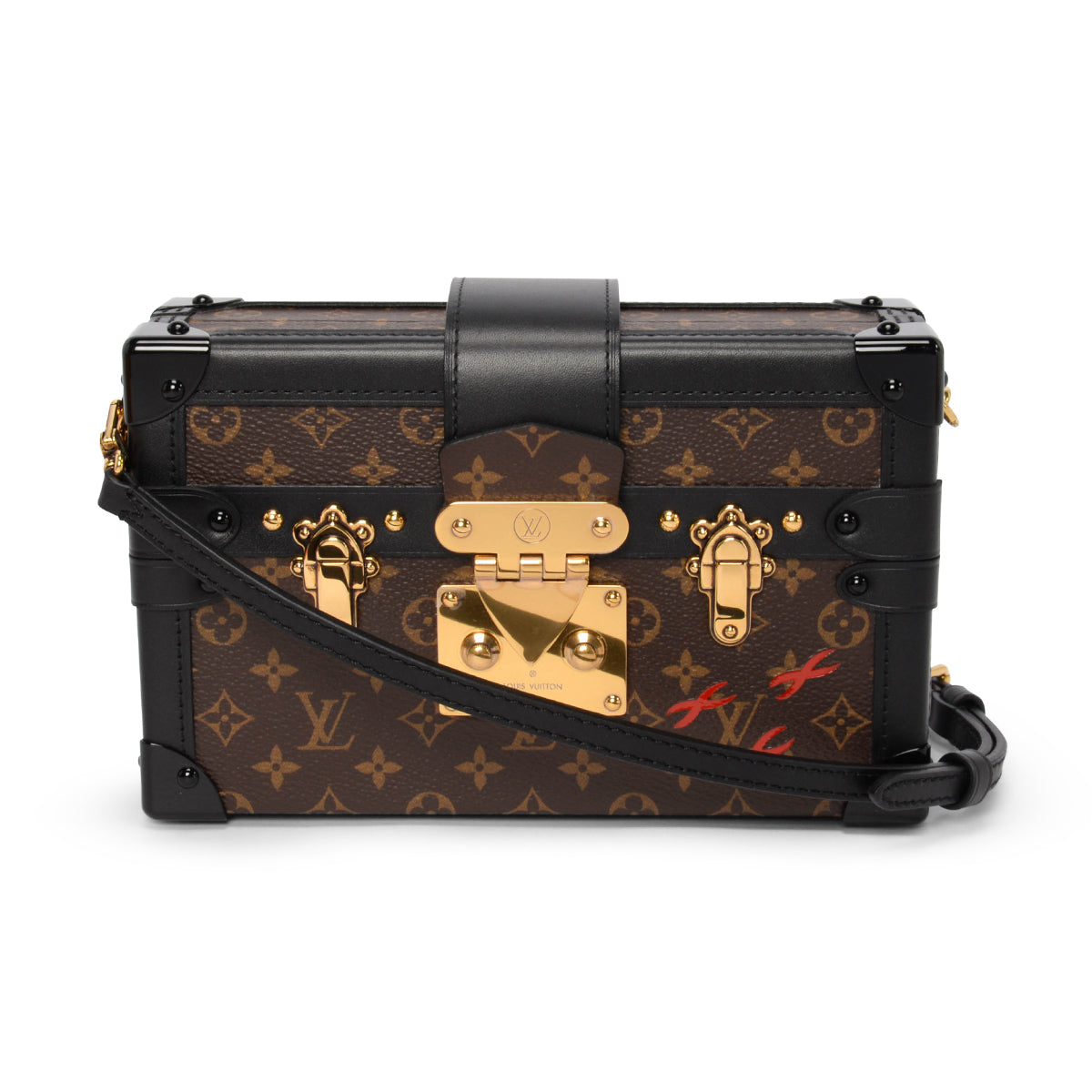 Louis Vuitton Black Leather & Monogram Petite Malle