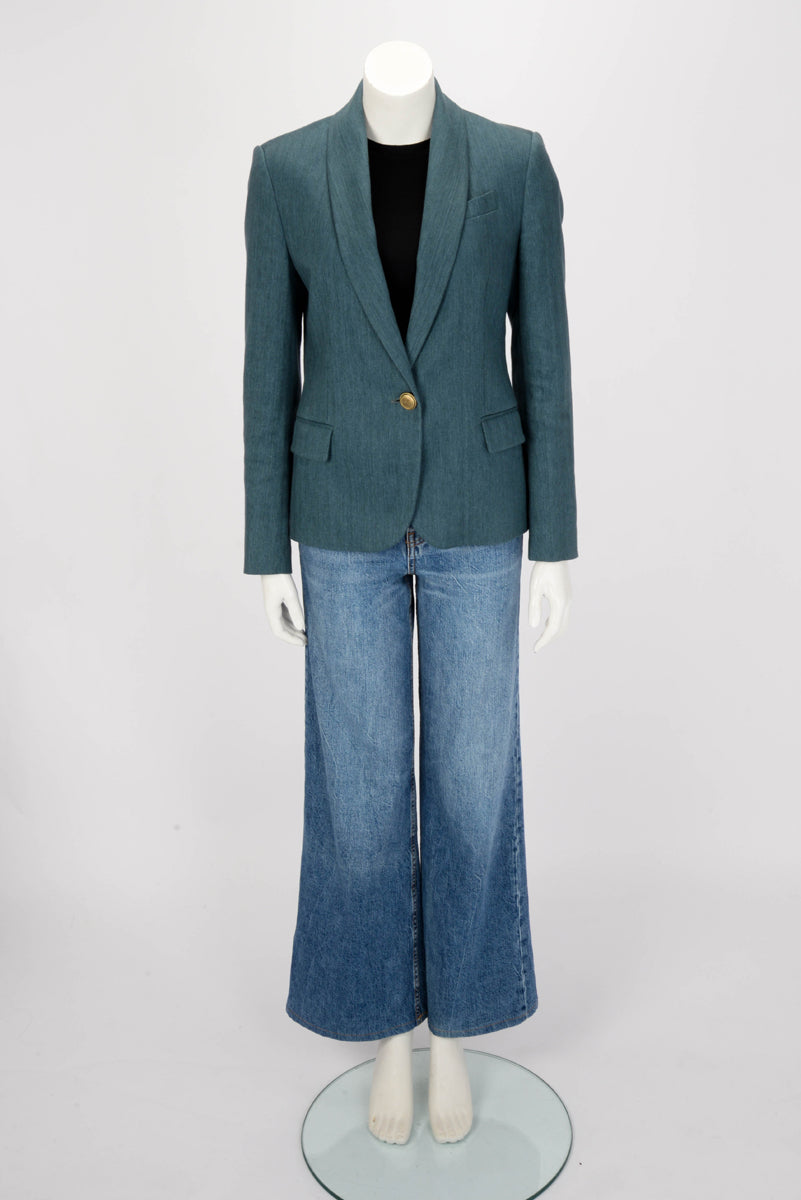 Brunello Cucinelli Teal Linen & Cotton One Button Blazer IT 42