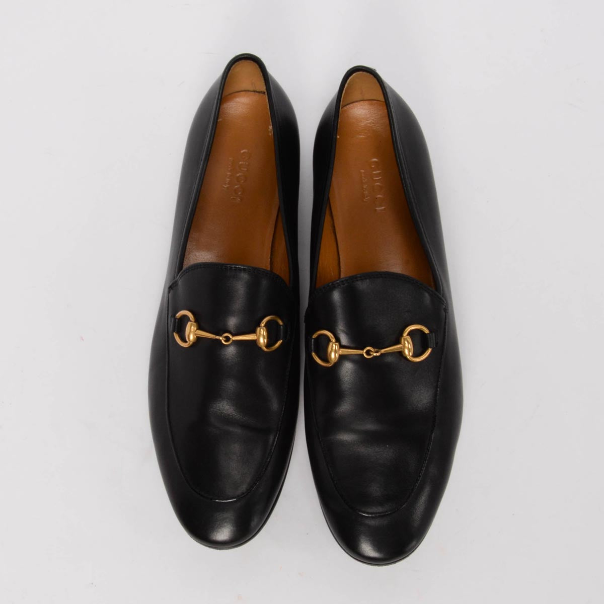 Gucci Black Leather Jordaan Loafers 38.5
