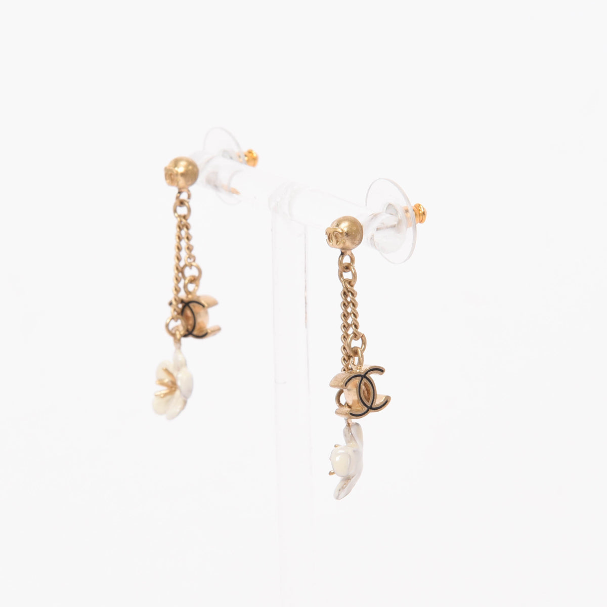 Chanel Light Gold Resin Flower CC Earrings