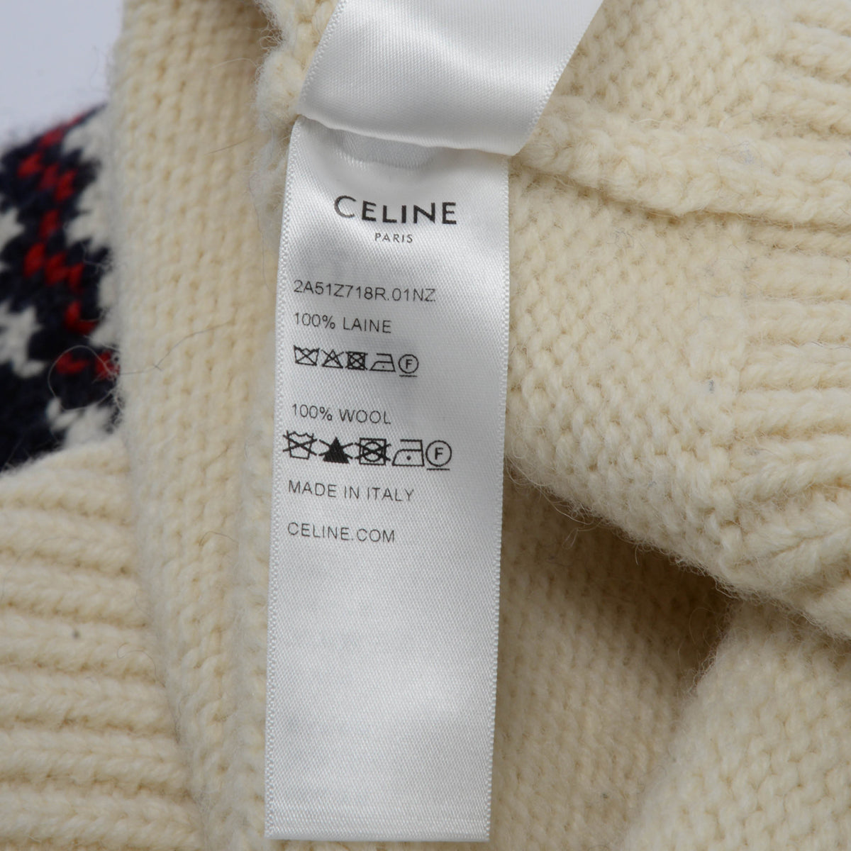 Celine Ivory Wool Fair Isle Triomphe Sweater M