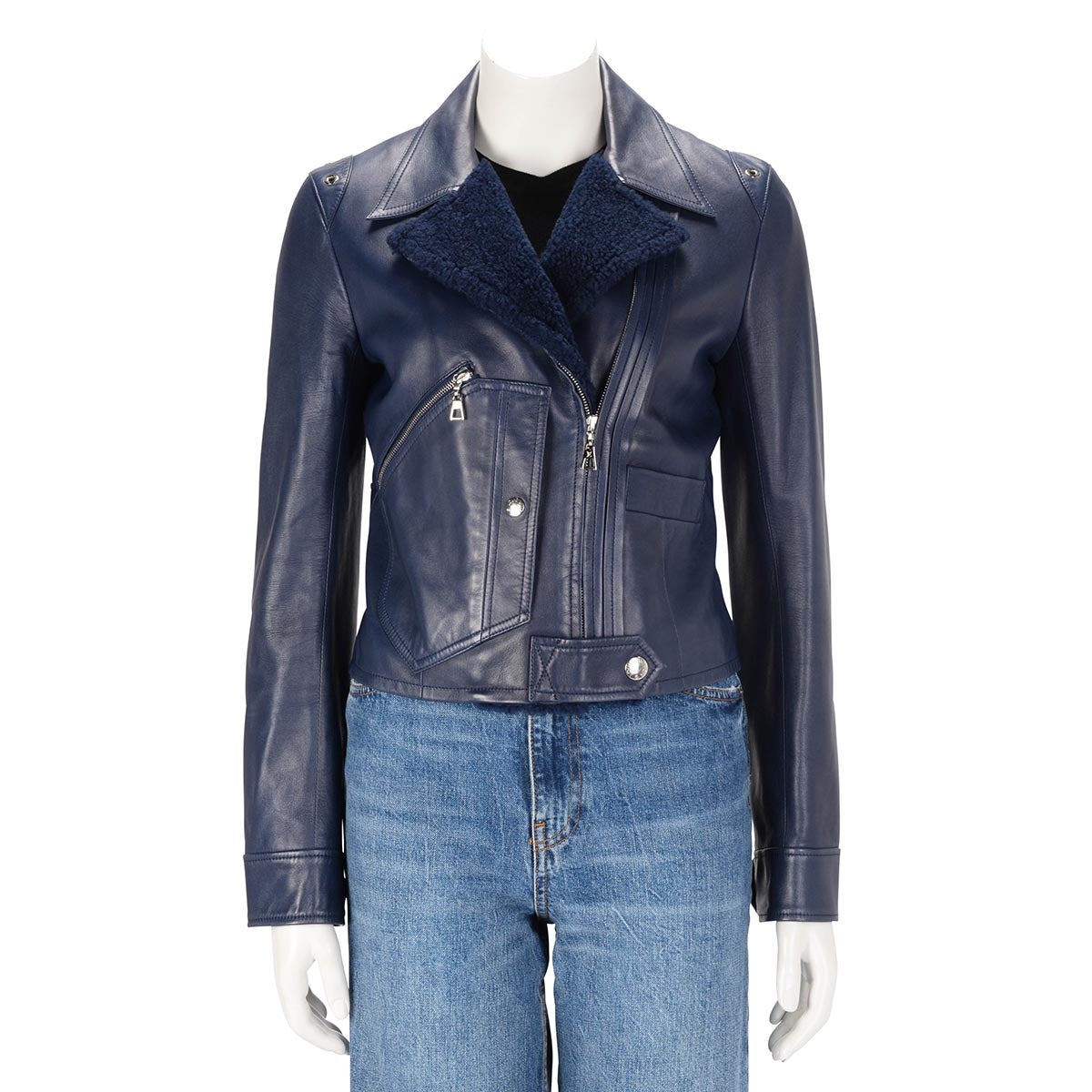 Louis Vuitton Blue Lambskin Biker Style Jacket FR 38