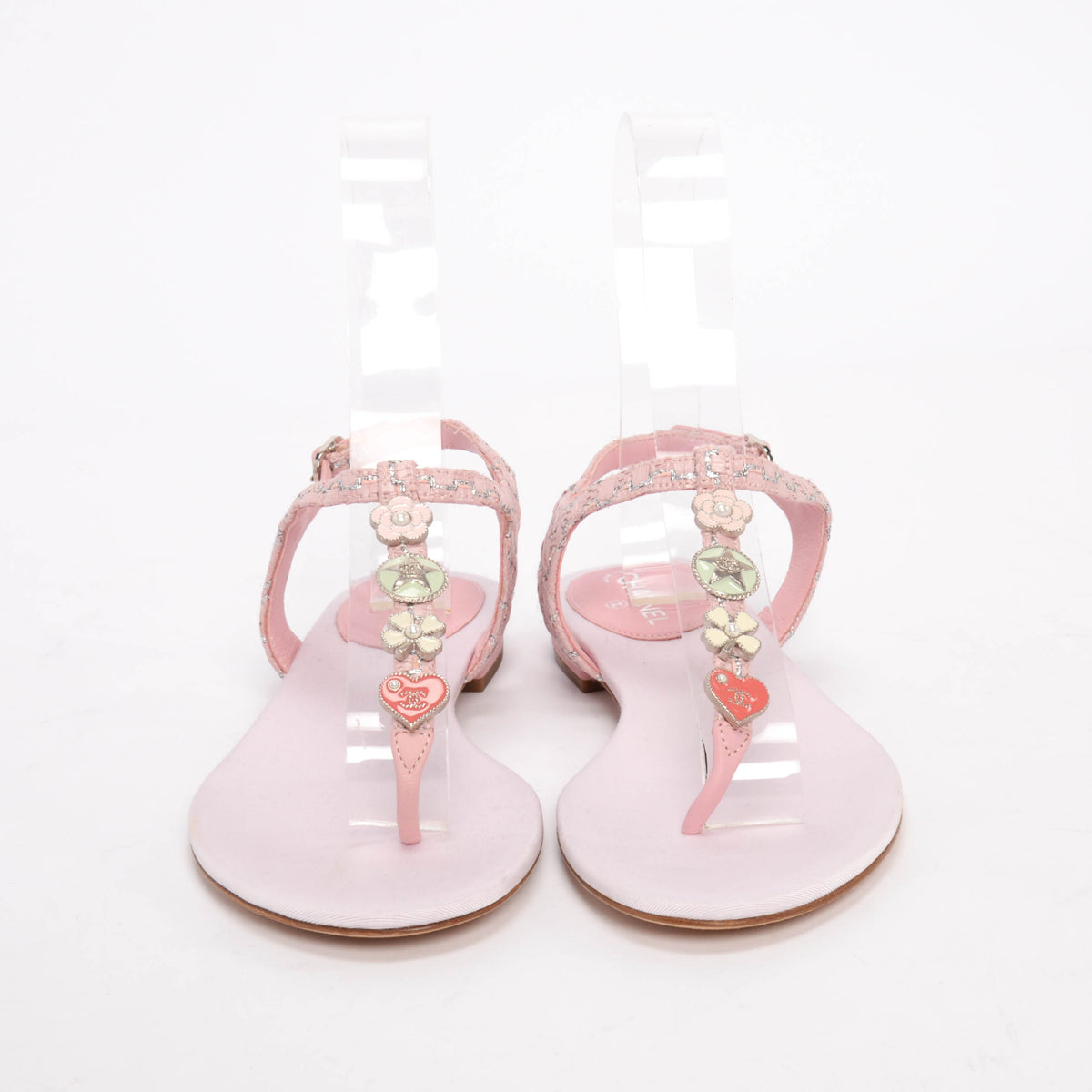 Chanel Pink Raffia CC Charms Thong Sandals 37