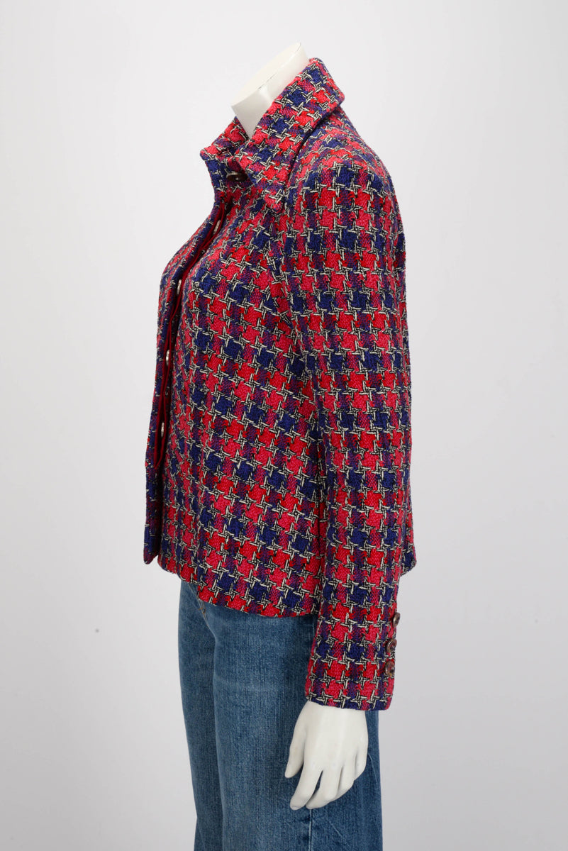 Chanel Pink & Purple Houndstooth Tweed Jacket FR 38