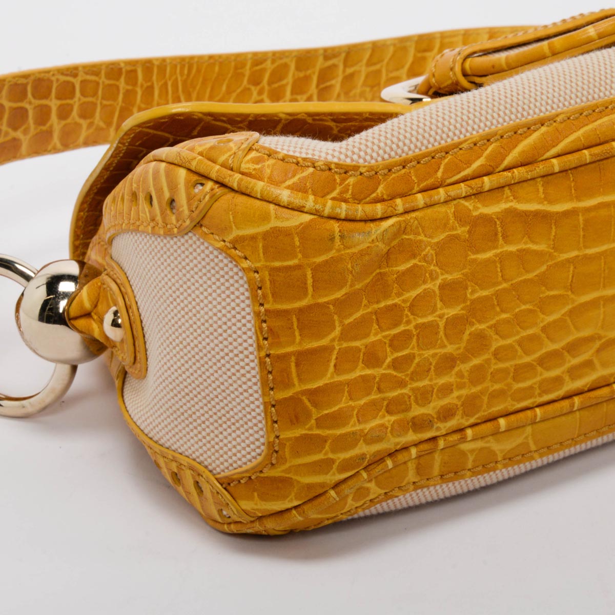 Celine Vintage Yellow Canvas Moc Croc Shoulder Bag