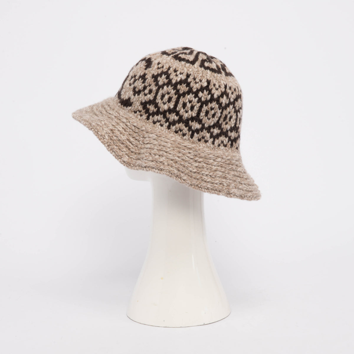 Celine Taupe Wool Triomphe Fair Isle Cloche Hat