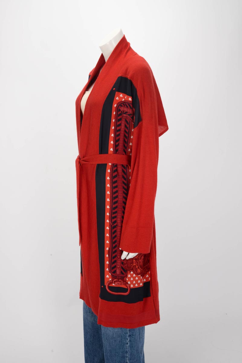 Hermes Red Boucles et Galons du Tsar Belted Cardigan FR 42