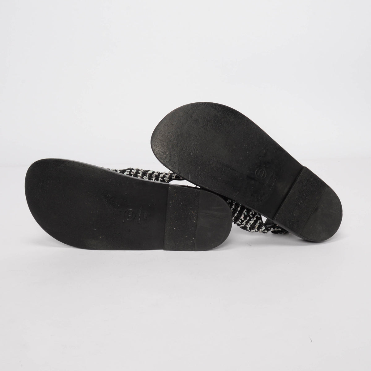 Chanel Black & White Tweed Crystal CC Dad Sandals 38.5