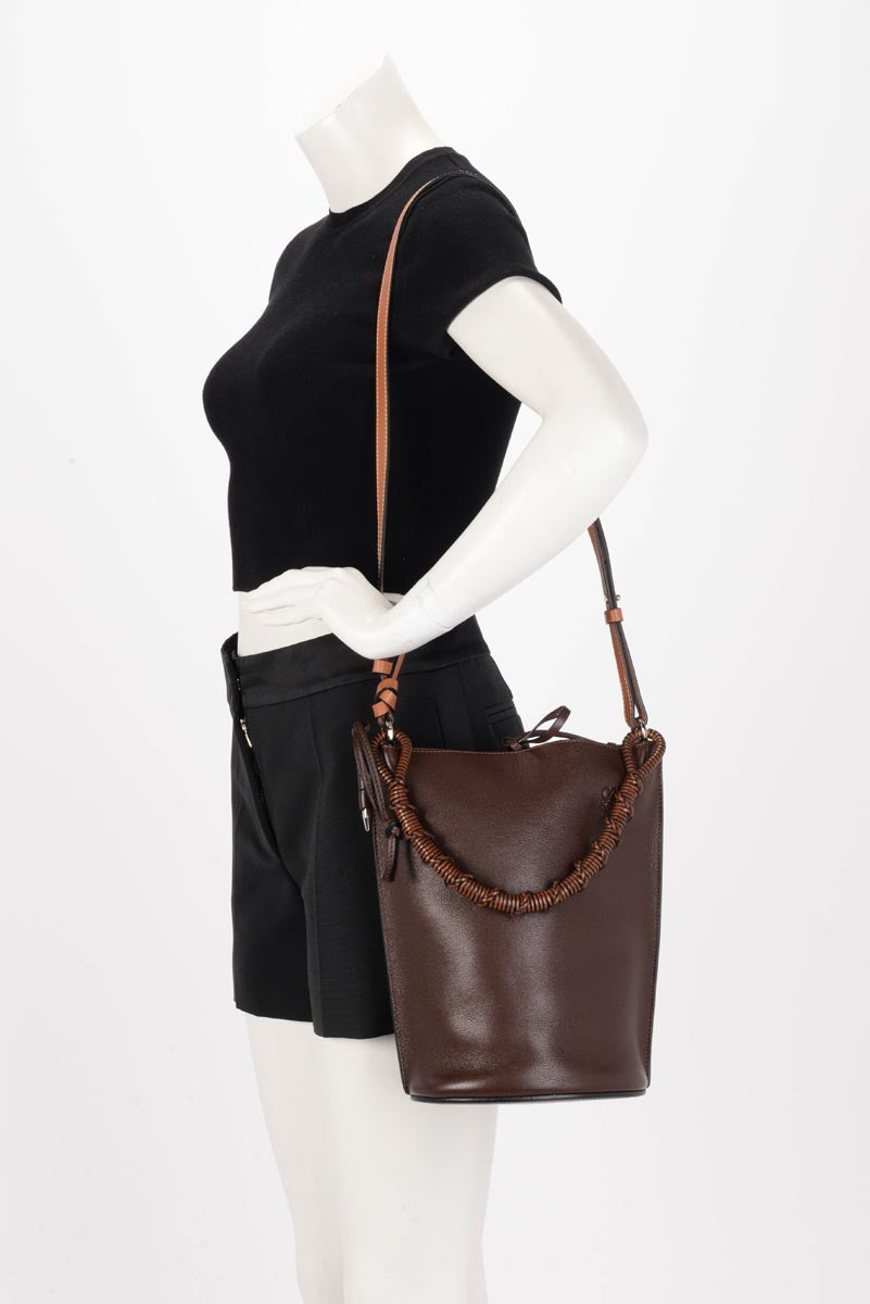 Loewe Dark Brown Gate Braided Handle Bucket Bag