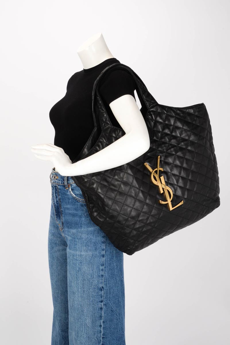 Saint Laurent Black Quilted Lambskin Maxi Icare Shopping Tote