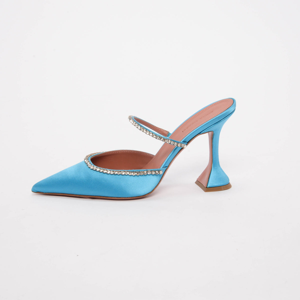 Amina Muaddi Turquoise Satin & Crystal Gilda Mules 39.5