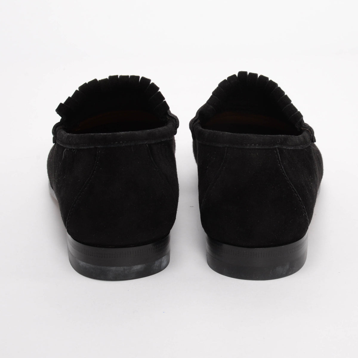Gucci Black Suede Fringed Horsebit Loafers 36