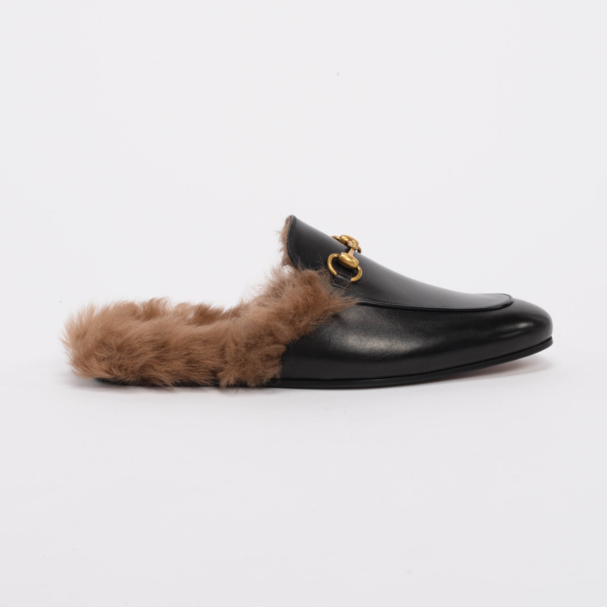 Gucci Black Calfskin & Lamb Fur 2015 Re-Edition Princetown Slippers 9.5