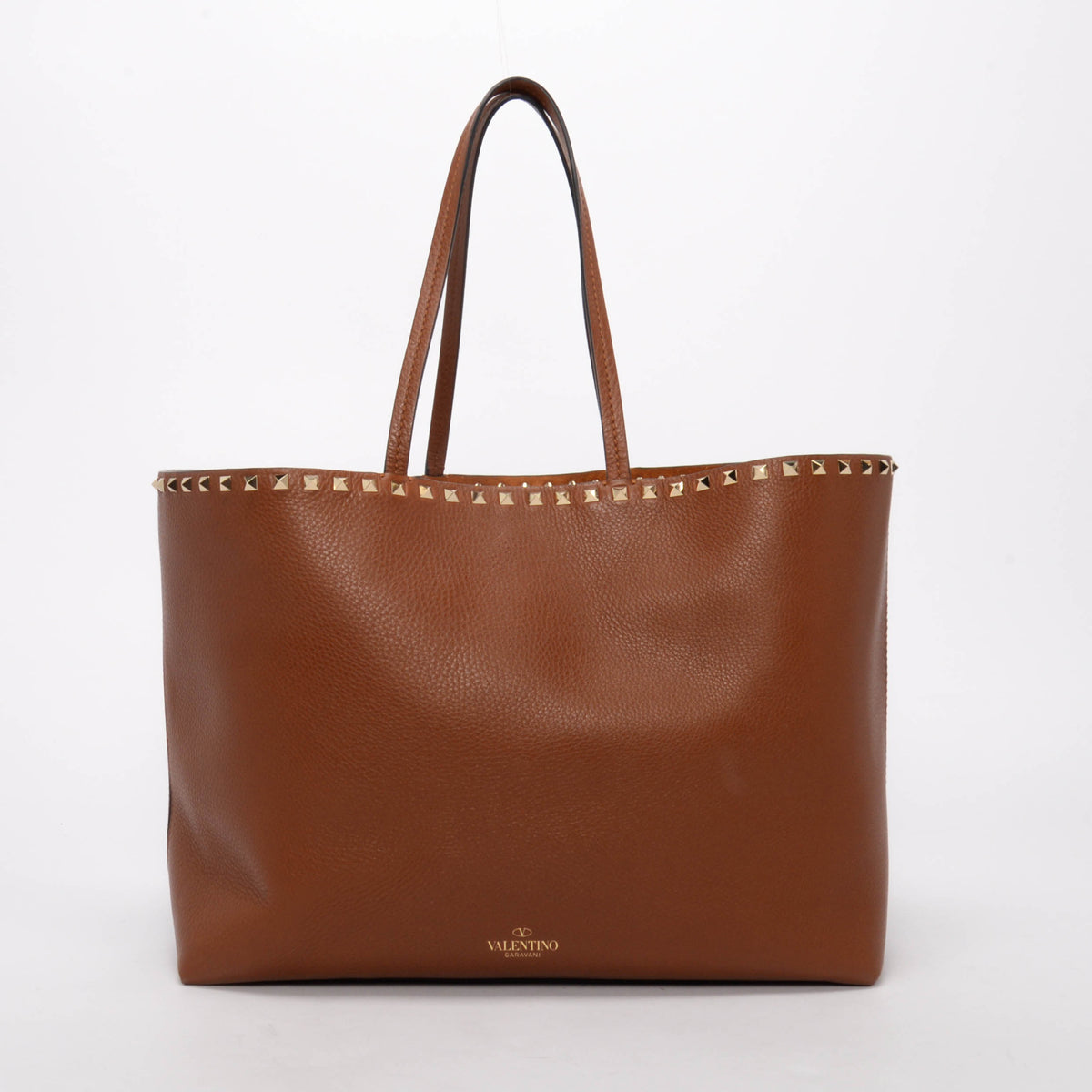 Valentino Tan Grainy Calfskin Rockstud Tote
