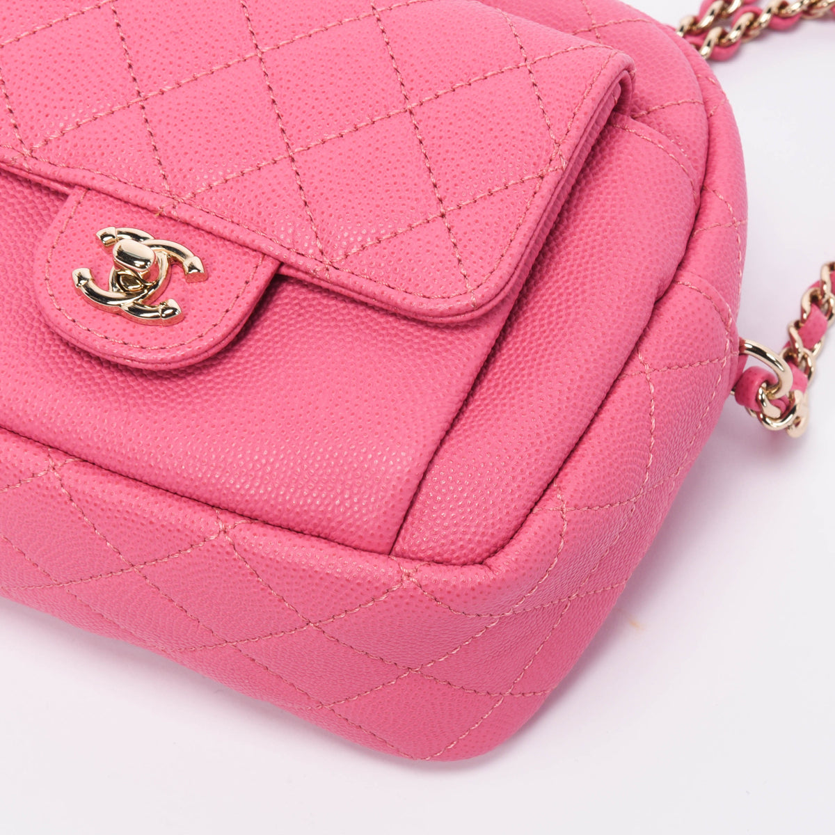 Chanel Pink Quilted Caviar CC Day Camera Case