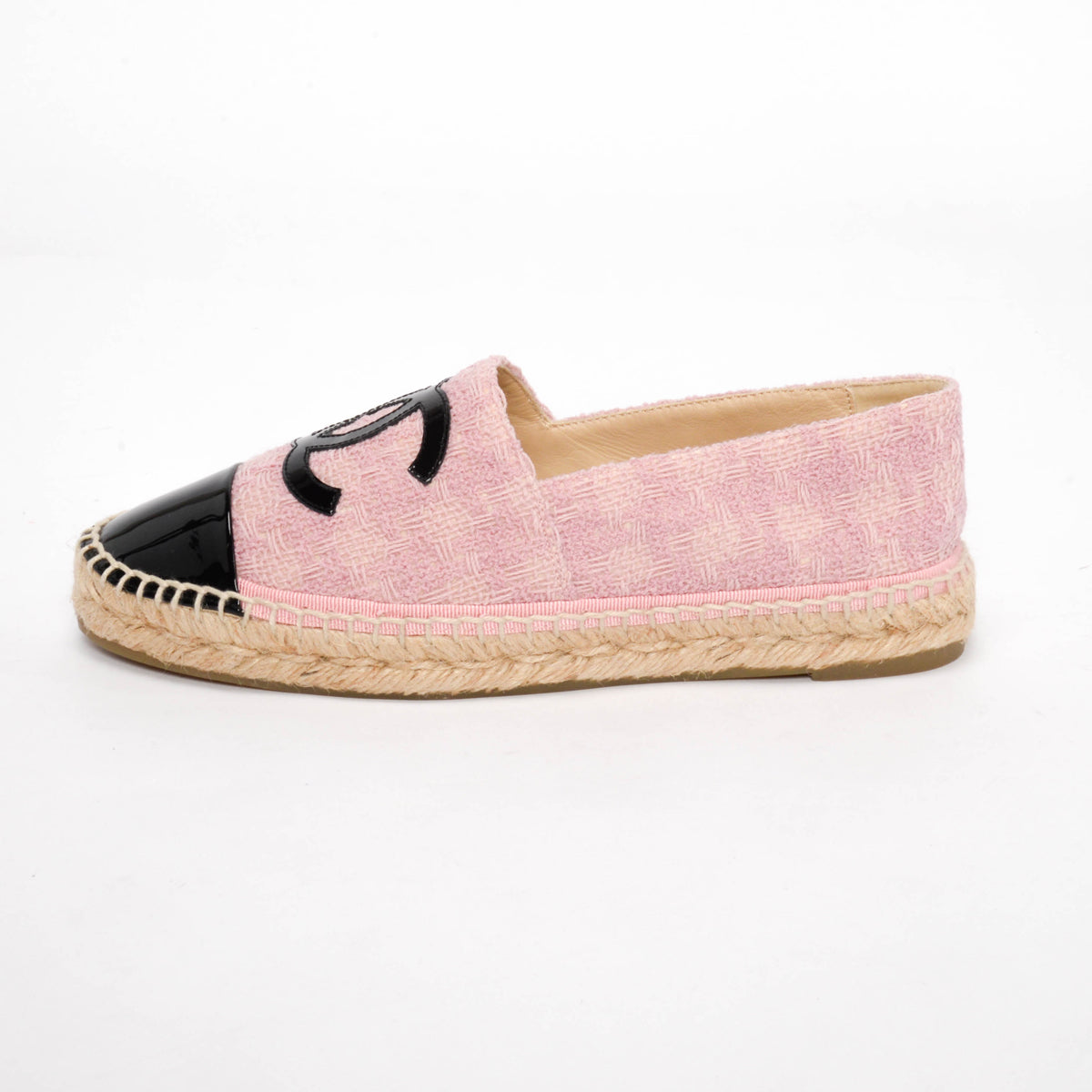 Chanel Pink & Black Tweed CC Espadrilles 38