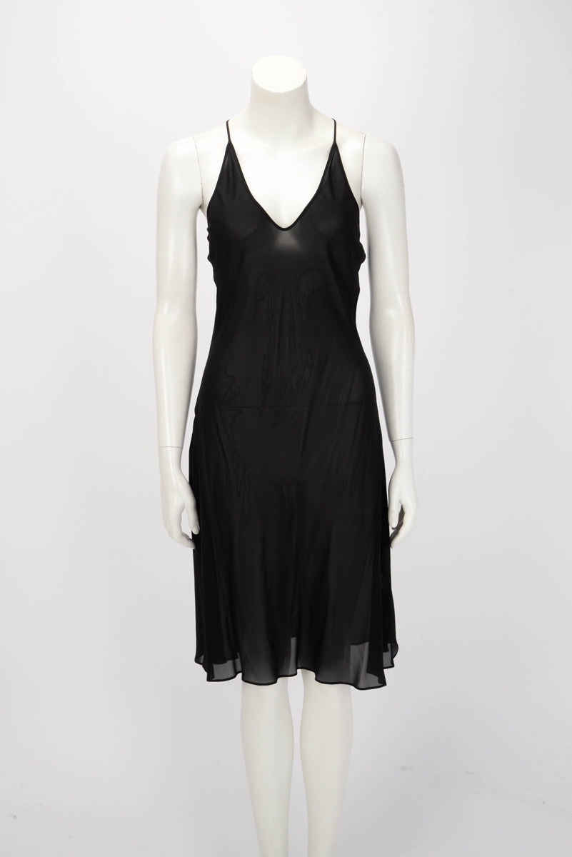 Hermes Black Silk Georgette Button Front Dress FR 38