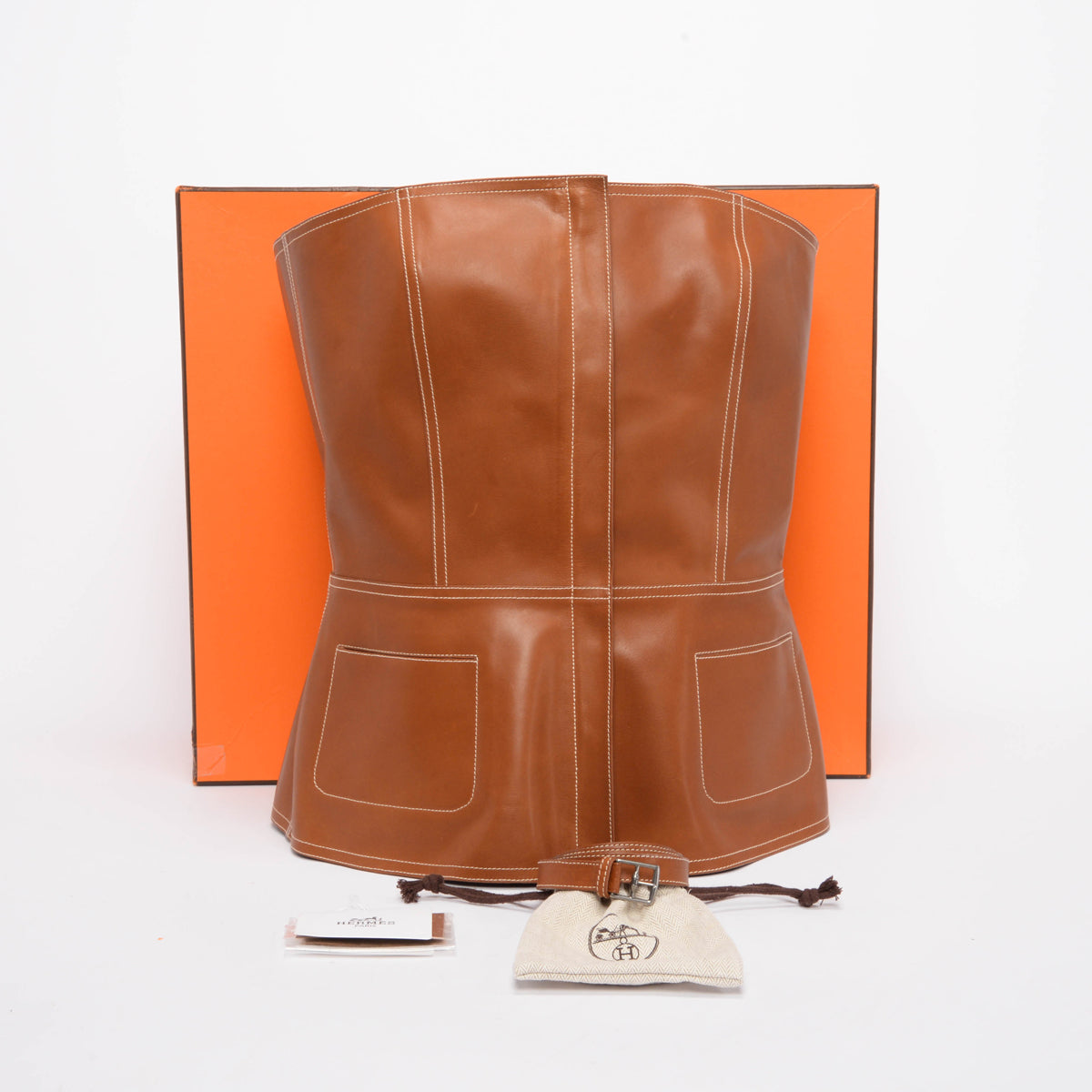 Hermes Caramel Barenia Sculpted Bustier FR 38