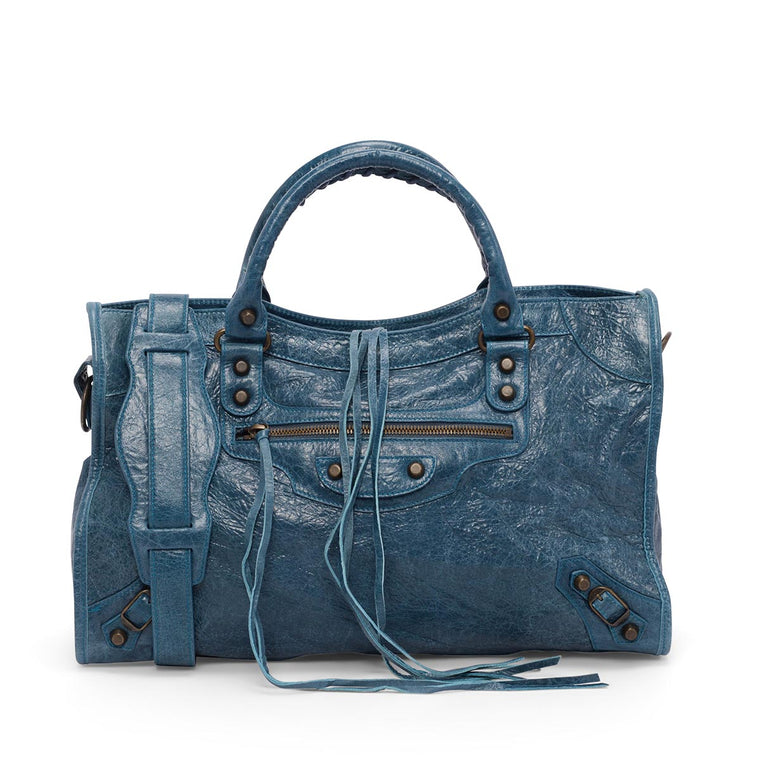 Balenciaga Blue Distressed Lambskin Classic City Bag