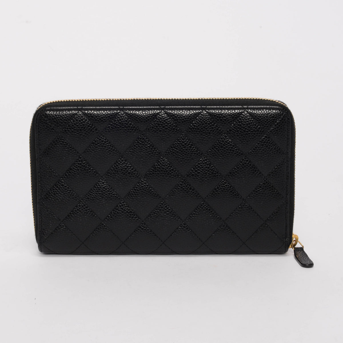 Chanel Black Quilted Caviar Large Zip Around Wallet