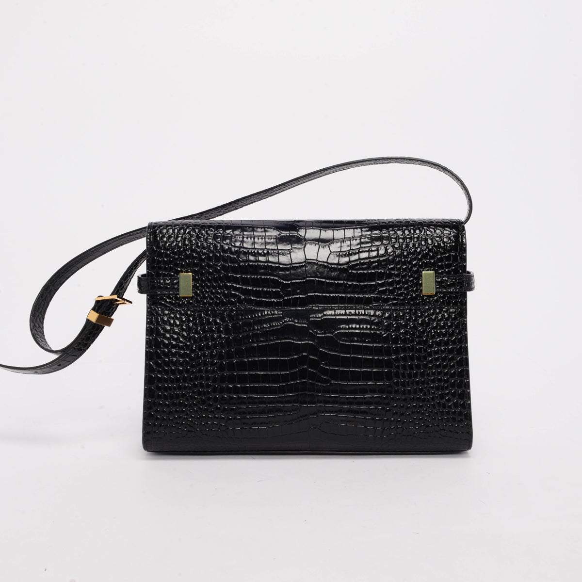 Saint Laurent Black Croc Embossed Medium Manhattan Shoulder Bag