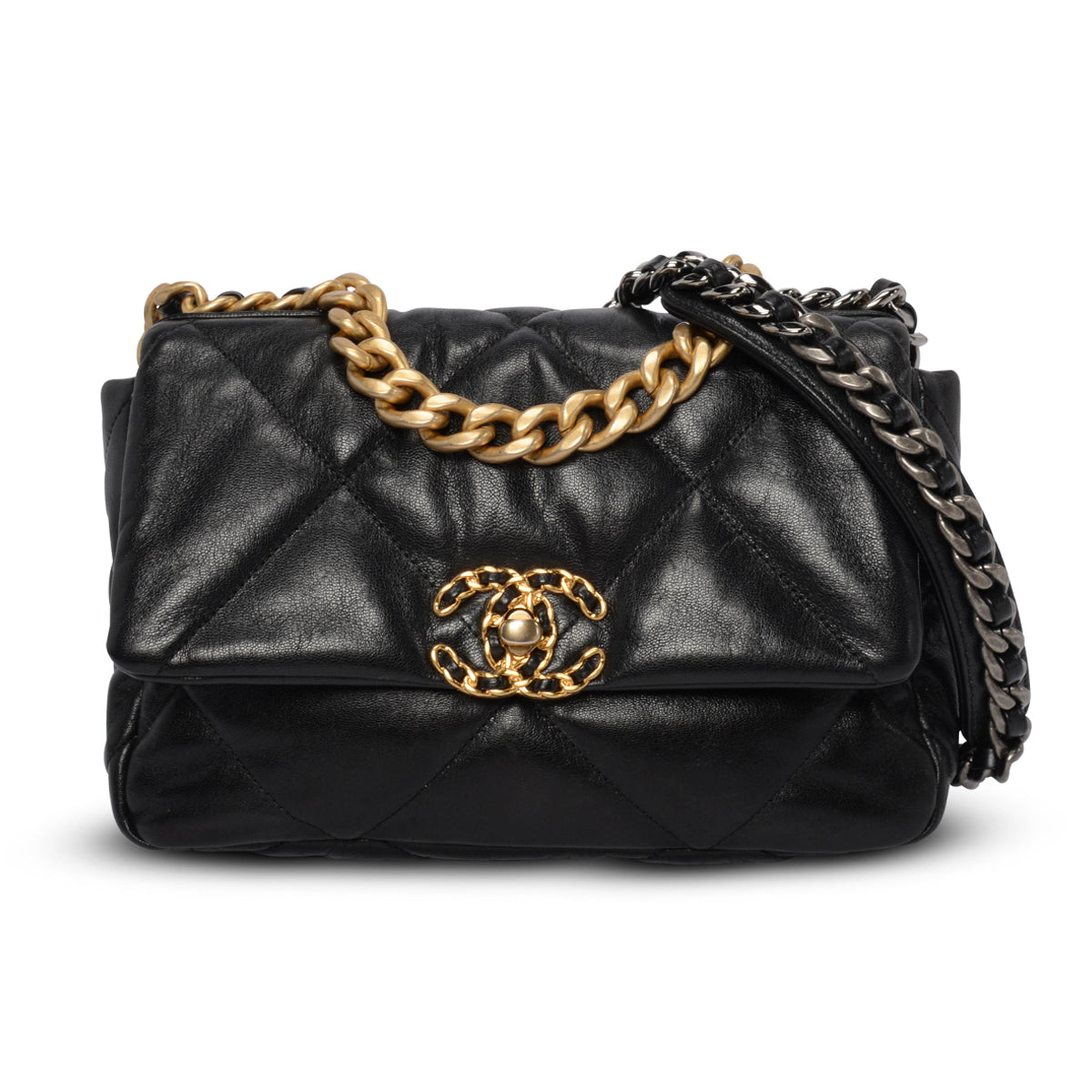 Chanel Black Quilted Goatskin Medium 19 Flap Bag