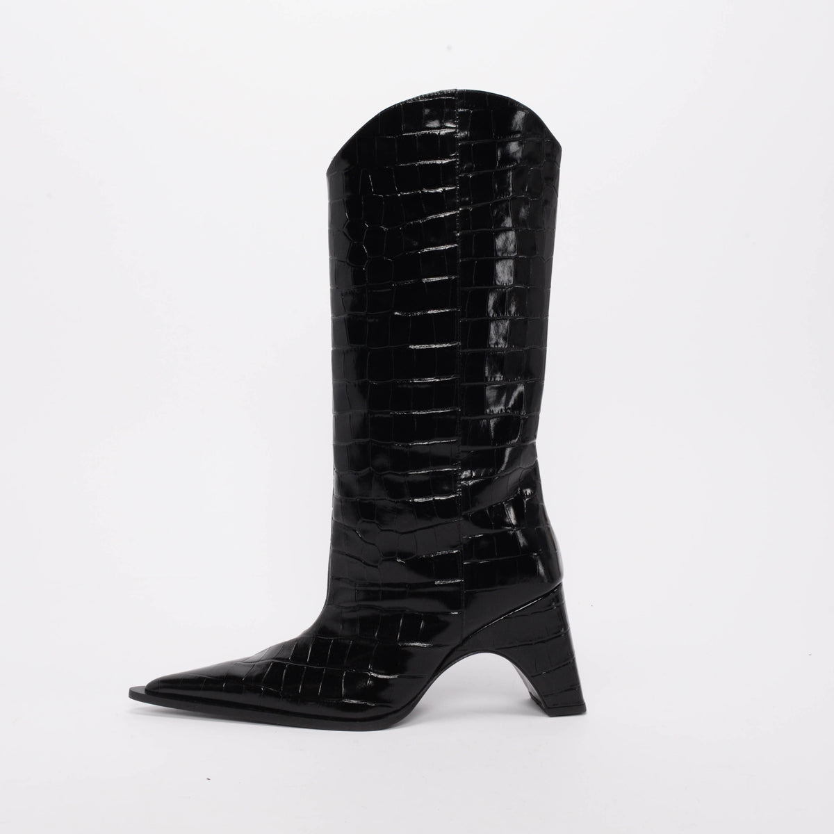 Coperni Black Croc Embossed Bridge Cowboy Boots 40