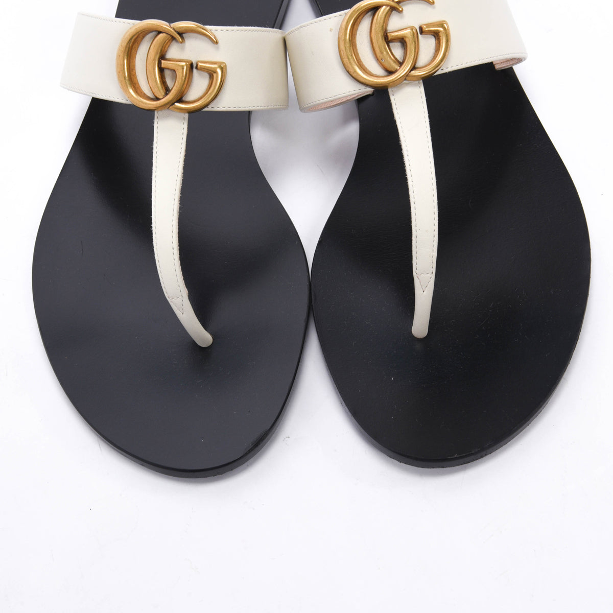 Gucci Off White Calfskin Double G Thong Sandals 40